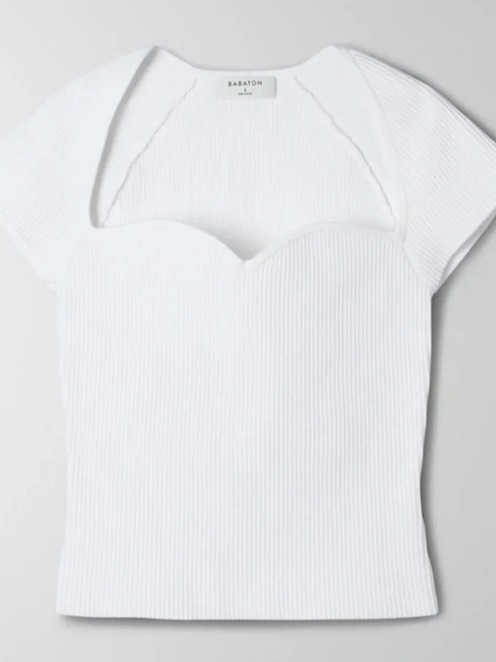 Aritzia Babaton Sculpt Knit White Sweetheart Short Sleeve Top XS
